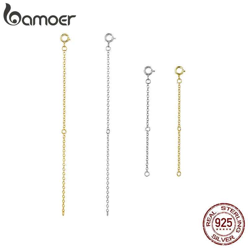 bamoer 14K Gold Plated 925 Sterling Silver Extended Chains with Lobster Clasps for DIY Necklace Extension Chain Jewelry Making