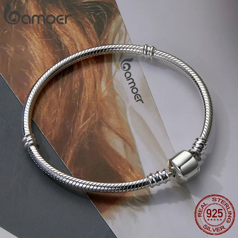 BAMOER TOP SALE Authentic 100% 925 Sterling Silver Snake Chain Bangle & Bracelet for Women Luxury Jewelry 17-22CM PAS902