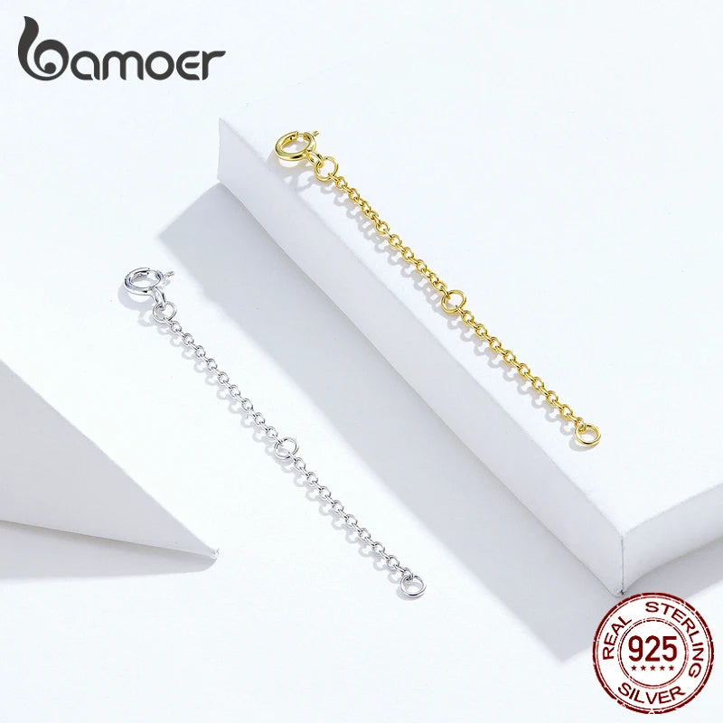 bamoer 14K Gold Plated 925 Sterling Silver Extended Chains with Lobster Clasps for DIY Necklace Extension Chain Jewelry Making