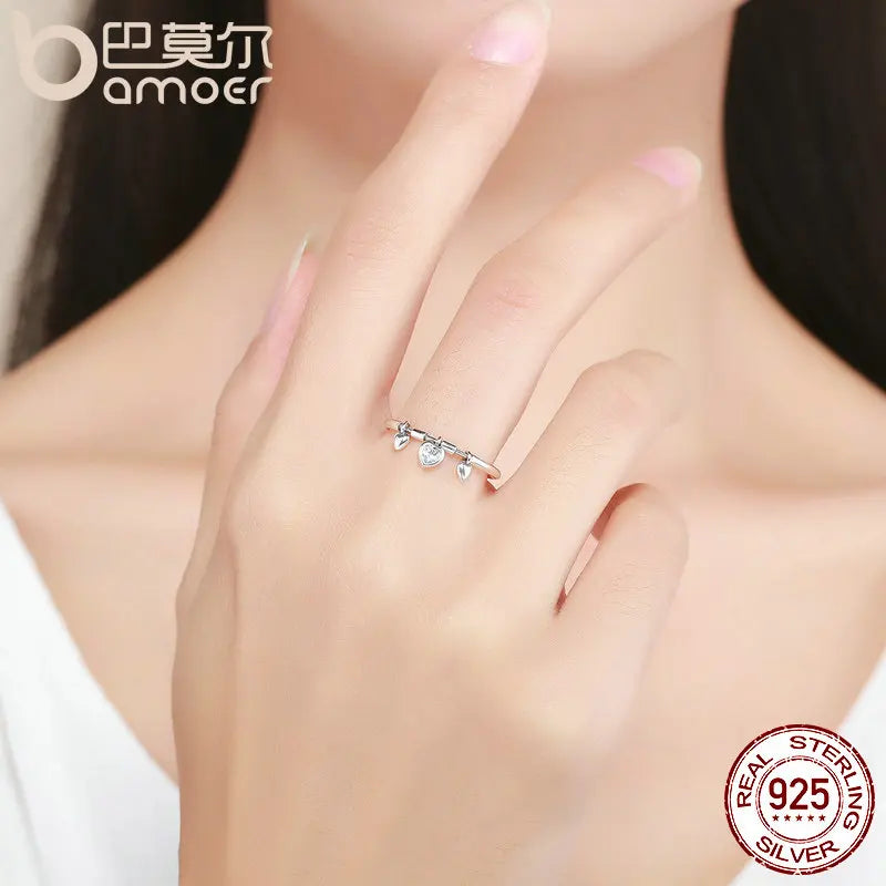 BAMOER 925 Sterling Silver Glittering Heart Clear CZ Anel Female Ring Women Wedding Engagement Jewelry SCR215