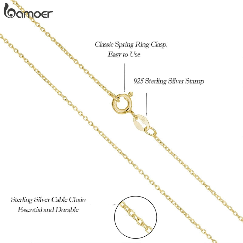 BAMOER Rose Gold Color 925 Sterling Silver Necklace Chain Lobster Clasp Simple Chain Fashion Necklace Basic Jewelry 45cm