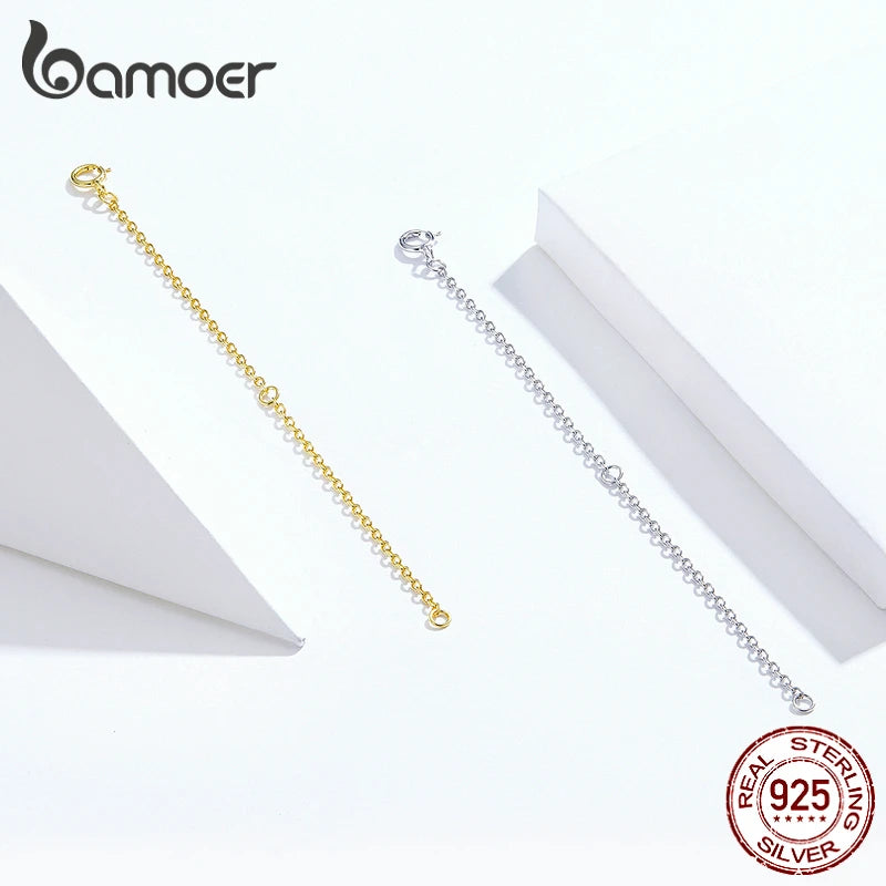 bamoer 14K Gold Plated 925 Sterling Silver Extended Chains with Lobster Clasps for DIY Necklace Extension Chain Jewelry Making