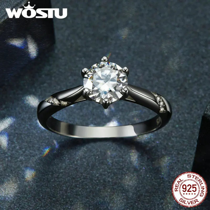 WOSTU D Color VVS1 EX Moissanite Wedding Ring 1ct Round Diamond Cut Solitaire 925 Sterling Silver Promise Rings Gift For Women