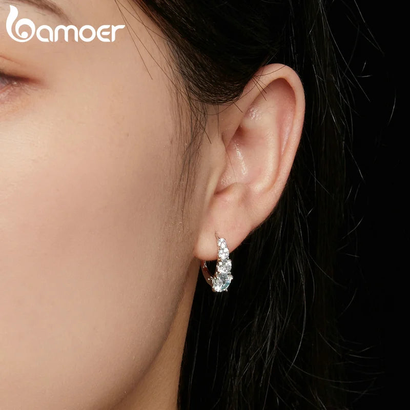 Bamoer Arranged Multiple Size Moissanite Hoop Earrings Chic Solid 925 Sterling Silver Ear Buckles for Women Fine Jewelry Gift