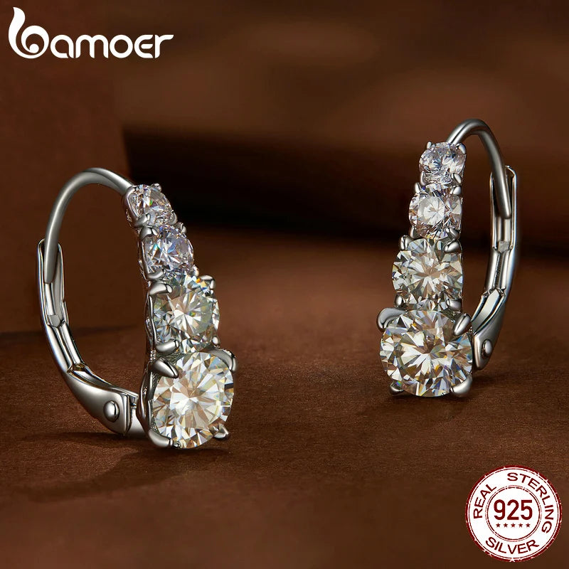 Bamoer Arranged Multiple Size Moissanite Hoop Earrings Chic Solid 925 Sterling Silver Ear Buckles for Women Fine Jewelry Gift