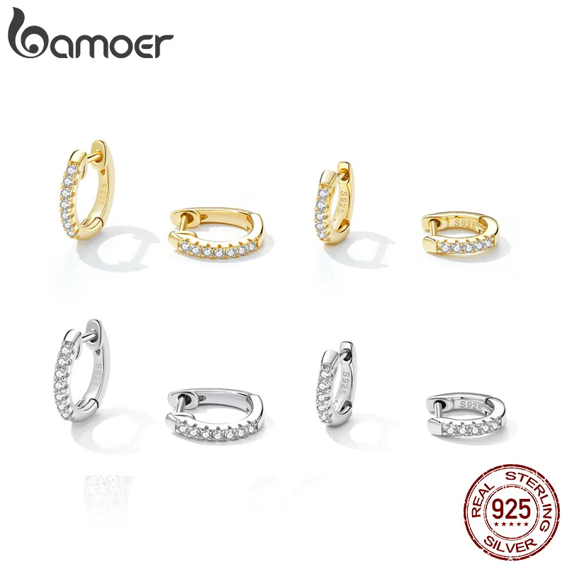 bamoer 14K Gold Plated 925 Sterling Silver Cubic Zirconia Cuff Earrings Huggie Studs