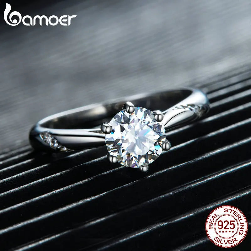 BAMOER D Color VVS1 EX Moissanite Ring 1ct Round Moissanite Diamond Solitaire Engagement 925 Sterling Silver Rings For Women