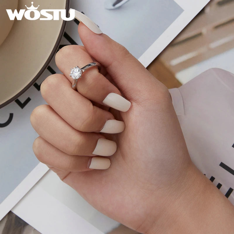 WOSTU D Color VVS1 EX Moissanite Wedding Ring 1ct Round Diamond Cut Solitaire 925 Sterling Silver Promise Rings Gift For Women