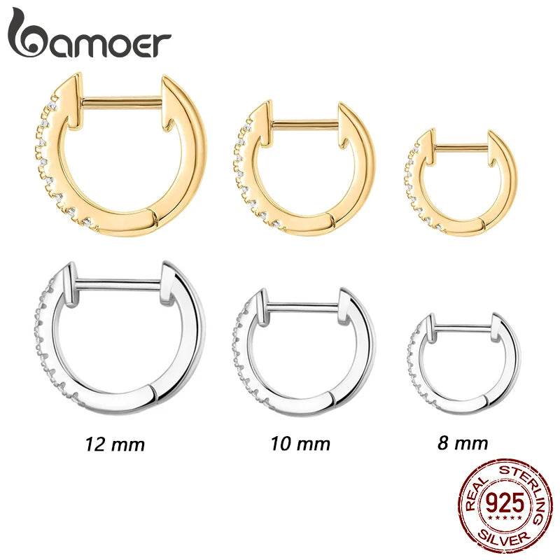 bamoer 14K Gold Plated 925 Sterling Silver Cubic Zirconia Cuff Earrings Huggie Studs