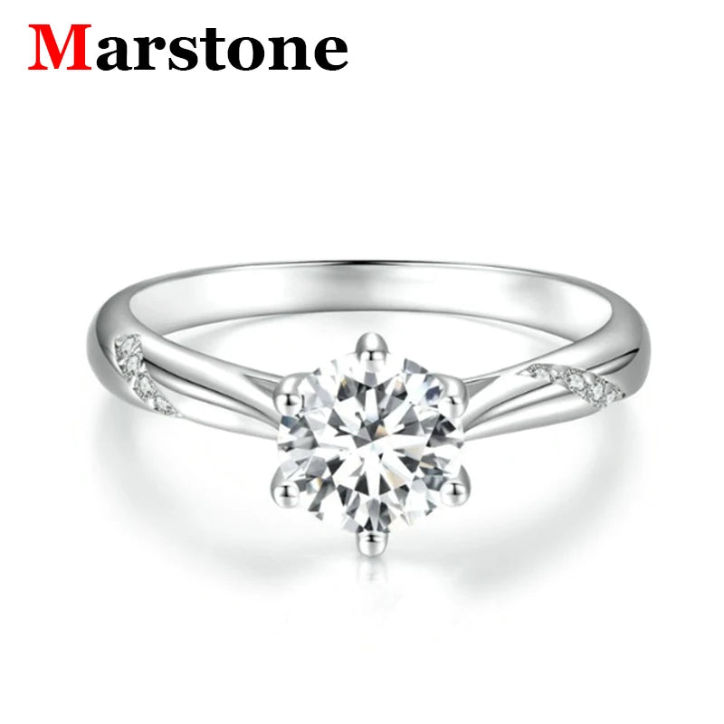 1CT Moissanite Six-claw Lady's Ring 925 Sterling Silver Plated White Gold Marriage Proposal Wedding for Women