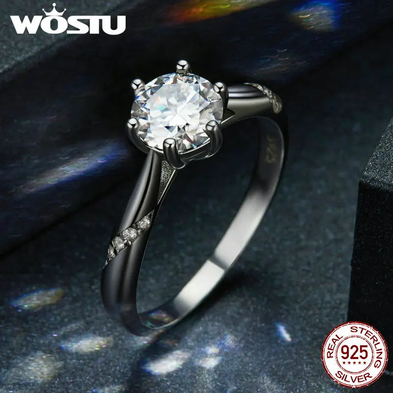 WOSTU D Color VVS1 EX Moissanite Wedding Ring 1ct Round Diamond Cut Solitaire 925 Sterling Silver Promise Rings Gift For Women