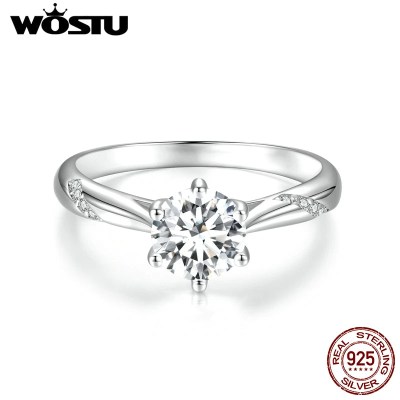 WOSTU D Color VVS1 EX Moissanite Wedding Ring 1ct Round Diamond Cut Solitaire 925 Sterling Silver Promise Rings Gift For Women